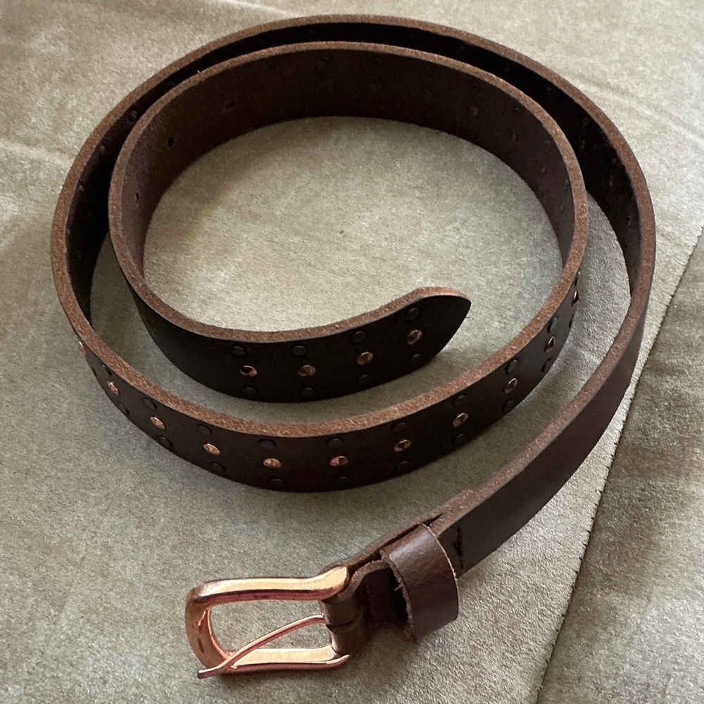 Brown Leather Belt with Copper Buckle
